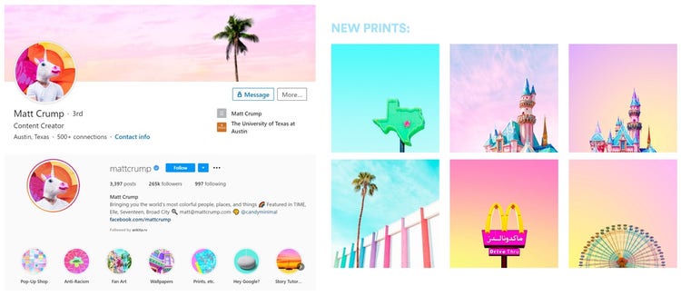 Screen shot of Matt Crump brand examples