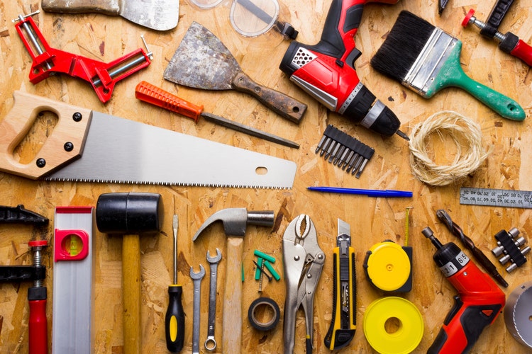 tools on wooden background