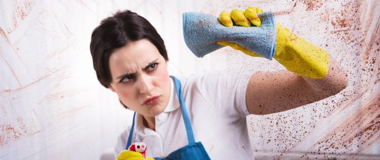 Close-up Of A Young Woman Cleaning Stained Glass Window With Rag